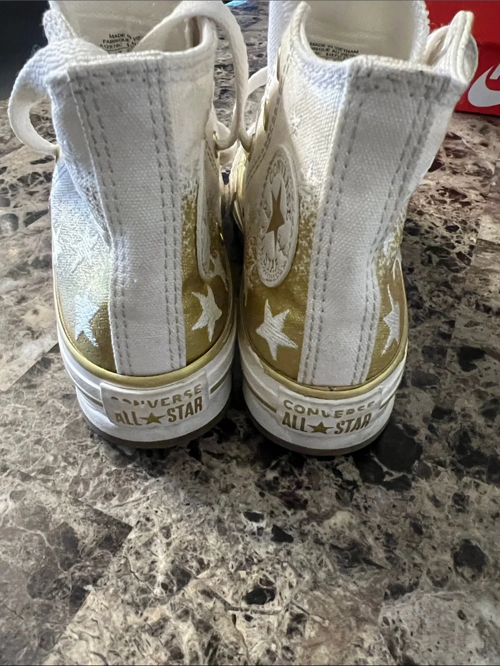 Converse White High Top Sneakers with Gold Details